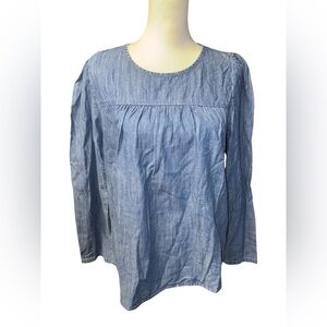 NWT J. Crew Chambray puff-sleeve top in cotton-TENCEL women’s sz Medium